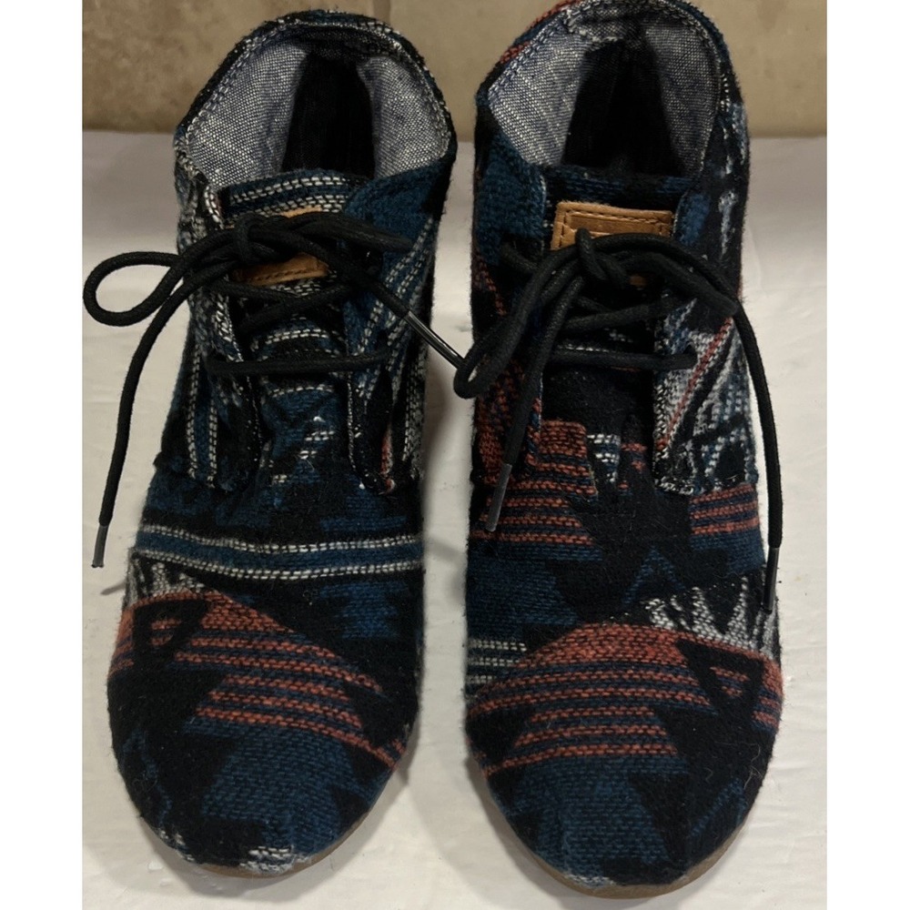 Toms Women's Black Aztec Navajo Wedge Heel Lace Up Ankle Bootie 300813 Size 7 - Picture 6 of 9